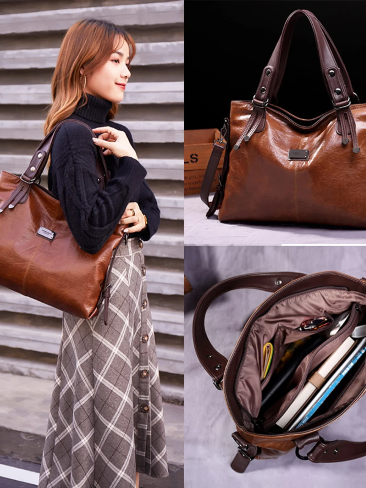 حقيبة يد جلدية جديدة ذات سعة كبيرة لربيع وصيف للنساء، حقيبة كروس كلاسيكية بسيطة متعددة الاستخدامات