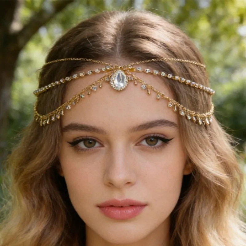 

Bohemian Rhinestone Head Chain Women With Tassels Luxurious Multi-Layer Trendy Headband Accessories For Festival & Bridal Looks