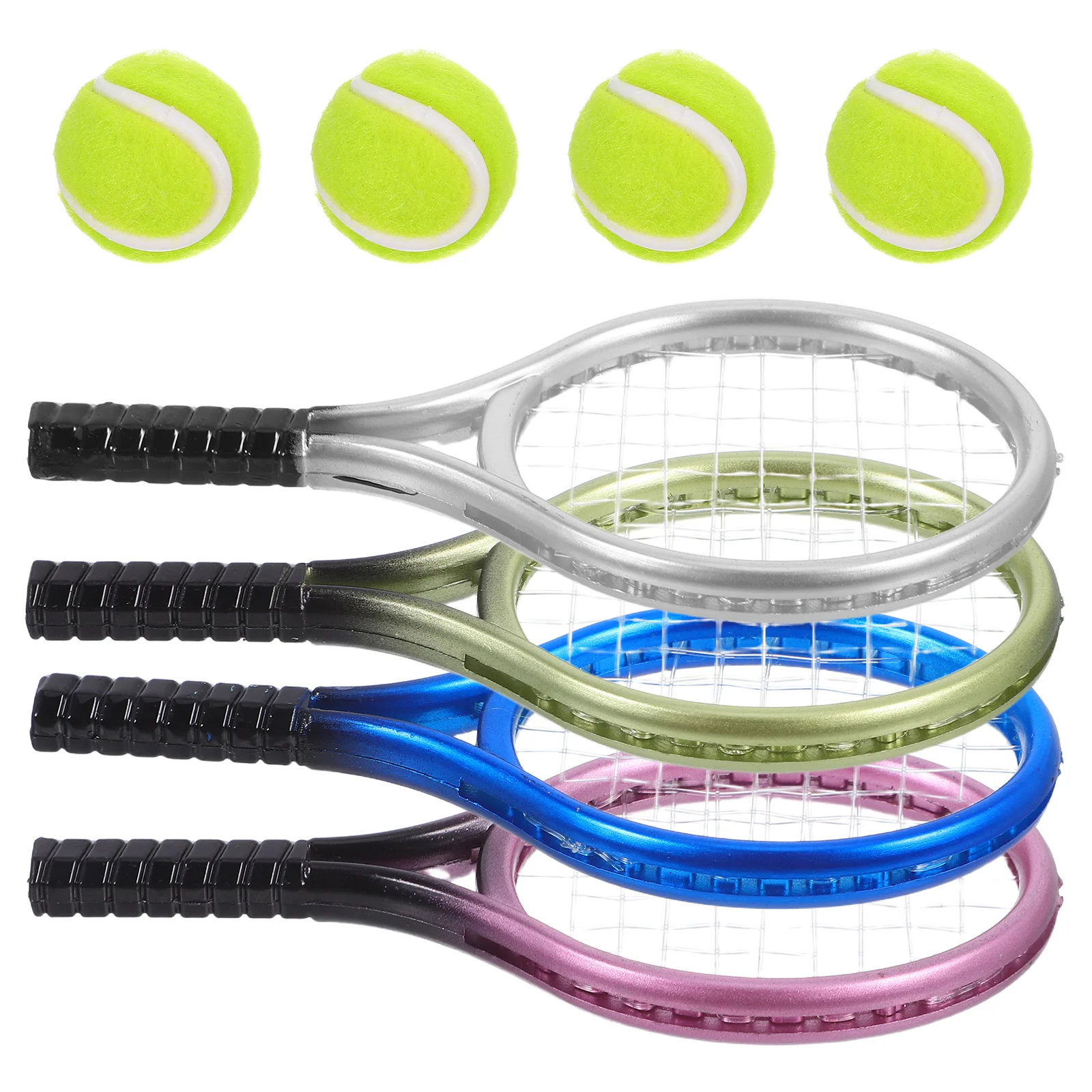 

1Set Miniature Tennis Racket and Ball Ornament Exquisite Craftsmanship Strong Decorative Effect Mini House Decor