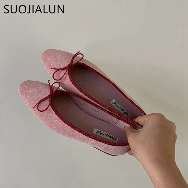 SUOJIALUN Spring New Brand Women Flat Shoes Fashion Round Toe Shallow Slip On  Ballerinas Shoes Soft Flat Heel Dress Ballet Shoe