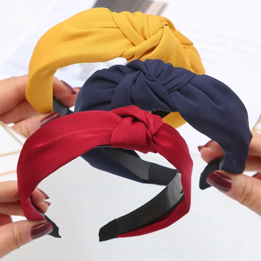 Wide Side Headband Solid Color Cloth Knot Hair Hairband HairHoop Headdress Women Girl Headwear Hair Accessories Beauty Accessory