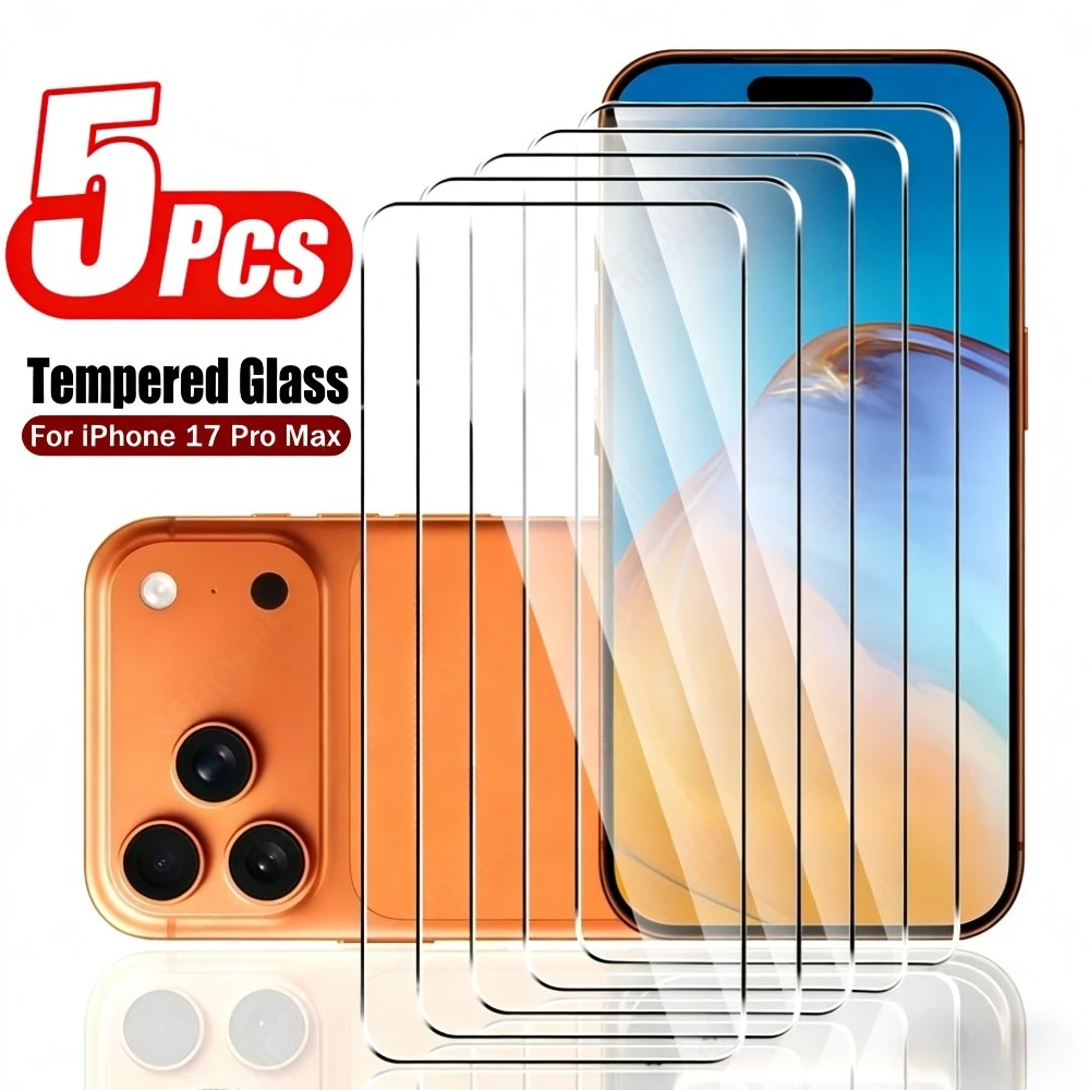 

5 шт. ультрапрозрачных защитных стекол для iPhone 17, 16, 15, 14, 13 Pro Max, Air 16, 15, 14 Plus, 12, 11 Pro, Mini, твердость 9H, закаленное стекло