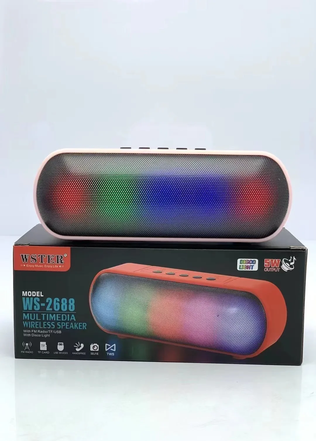 WSTER WS-2688 Music Led Wireless 20w High Bass Power Rgb Light 20w Powerful Music Soundbox Speaker