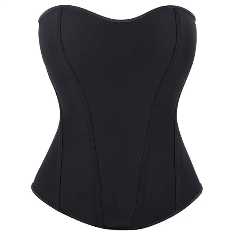 Women Overbust Corset Zipper Waist Bustier Top Black Elegant Basques Corselet