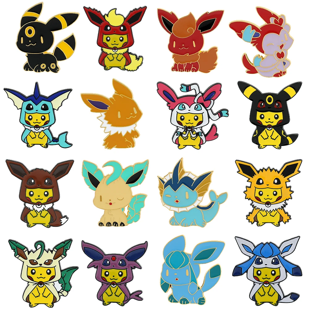 Cartoon Enamel Lapel Pins Kawaii Pikachu Eevee Metal Badges for Backpack Anime Brooches Cute Figure Pins for Women Men