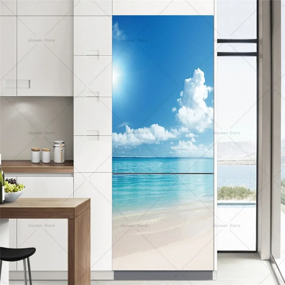 3D Fridge Sticker Customizable Size Scenery Poster Vinyl PVC Waterproof Home Decoration Kitchen Refrigerator Mural Sticker