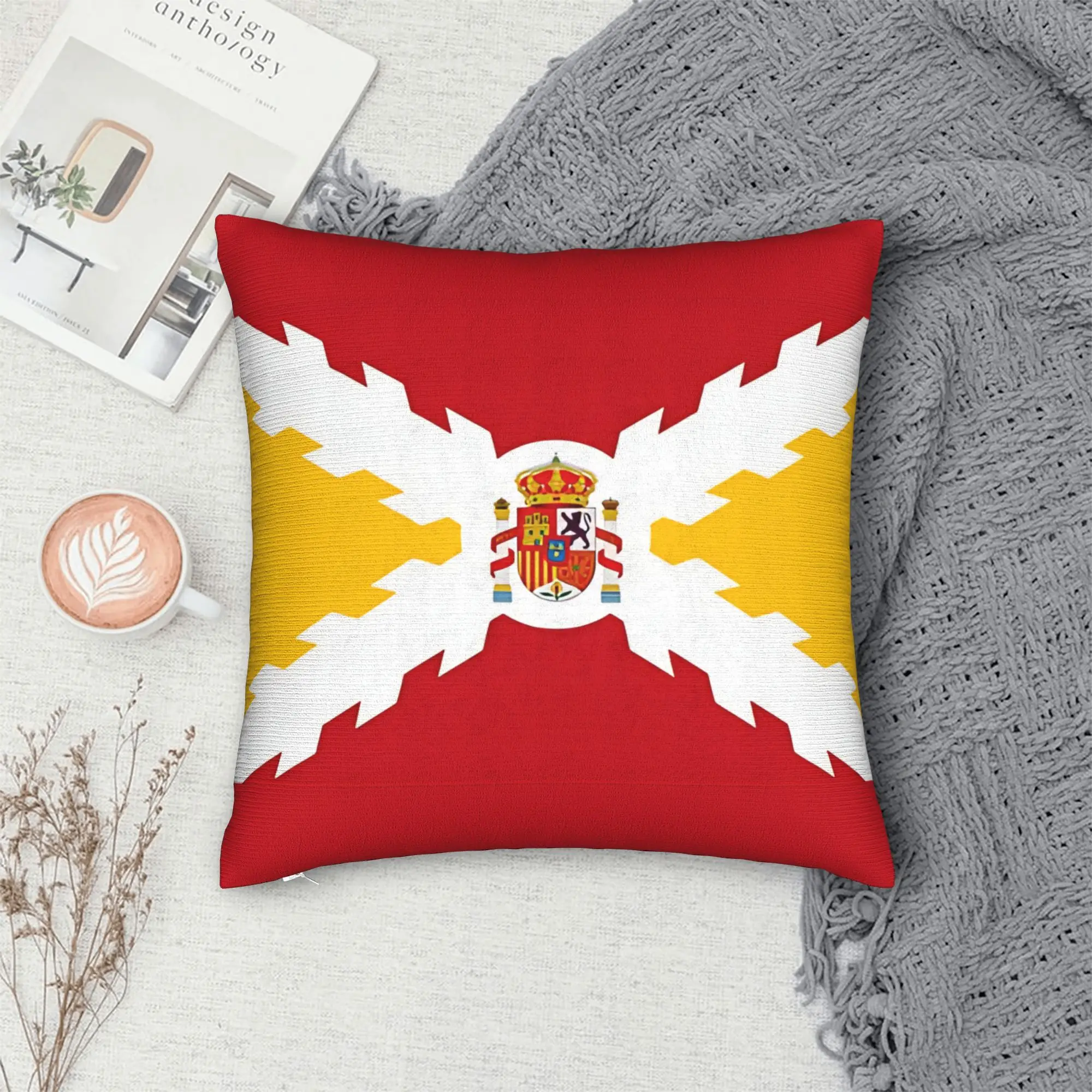 Spain Flag Burgundy cross  Square Pillow Covers Polyester Bed Car  Cushion Case Creative Decor Throw Pillow Case 40*40