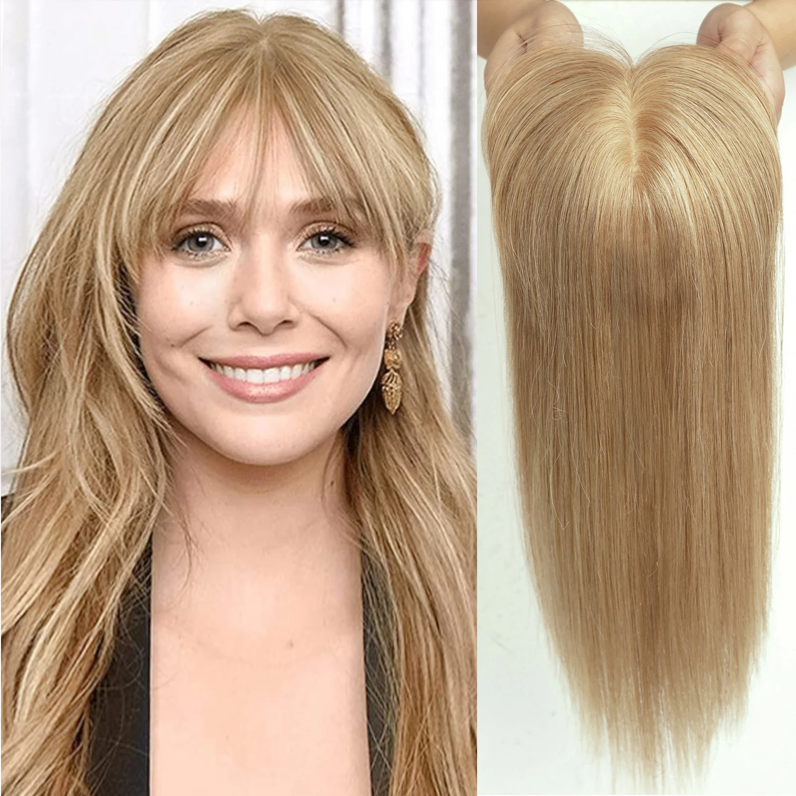 14 inch bruin ombre rechte zijden basis menselijk haar topper met pony 100% remy haarstukje voor vrouwen dunne top clip-in extensions