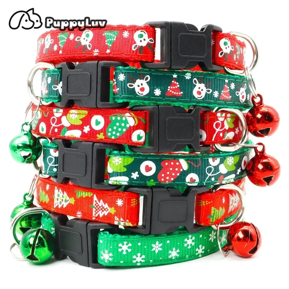 1pc Pet Collars Delicate Safety Casual Nylon Dog Collar with Bell Chrismas Neck Strap Fashion Adjustable Pet Cat Dog Collar