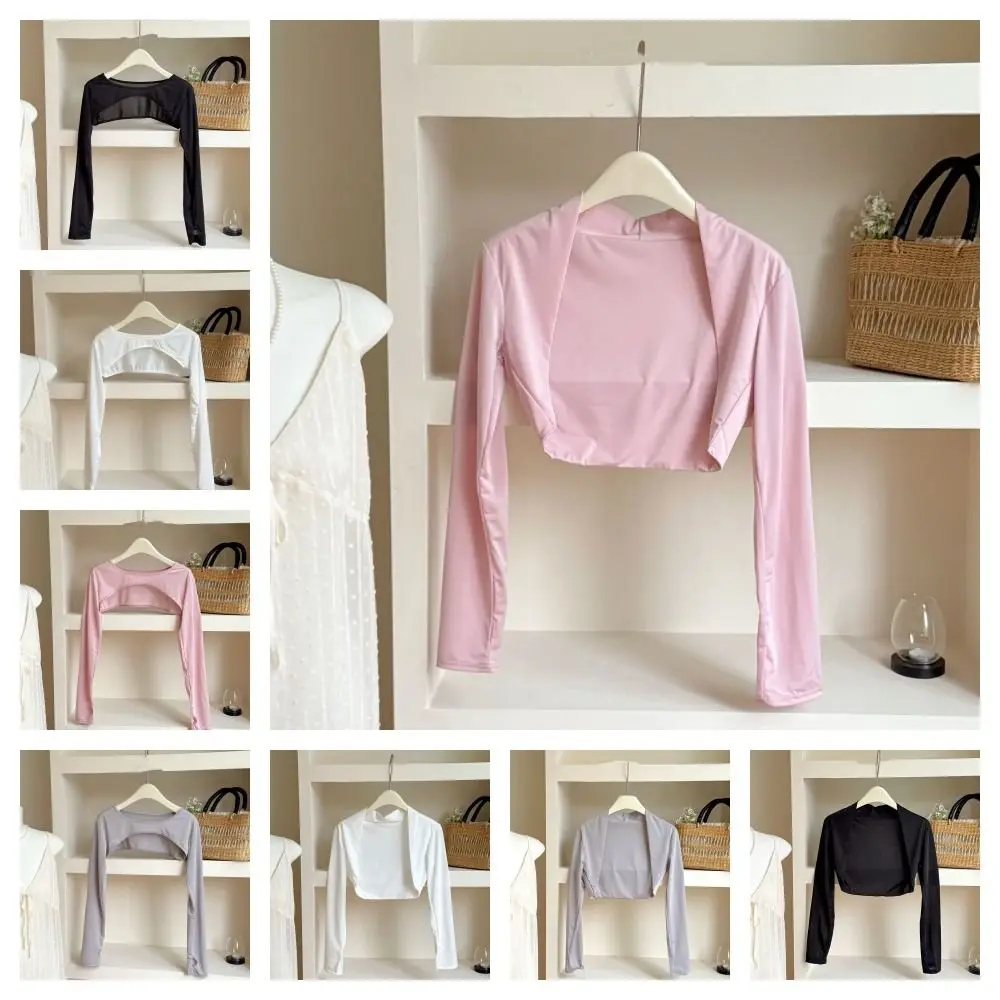 

Ультратонкий укороченный топ с длинными рукавами, быстросохнущий, с защитой от УФ-излучения, из ледяного шелка, однотонный, с защитой от солнца, нарукавники для девочек