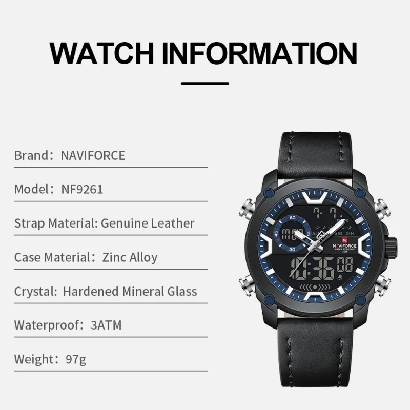 جديد NAVIFORCE العلامة التجارية ساعة رجالية حقيقية الساعات الرياضية الرجال الجيش العسكرية كوارتز ساعة اليد كرونوغراف الذكور التاريخ والتاريخ على مدار الساعة #3