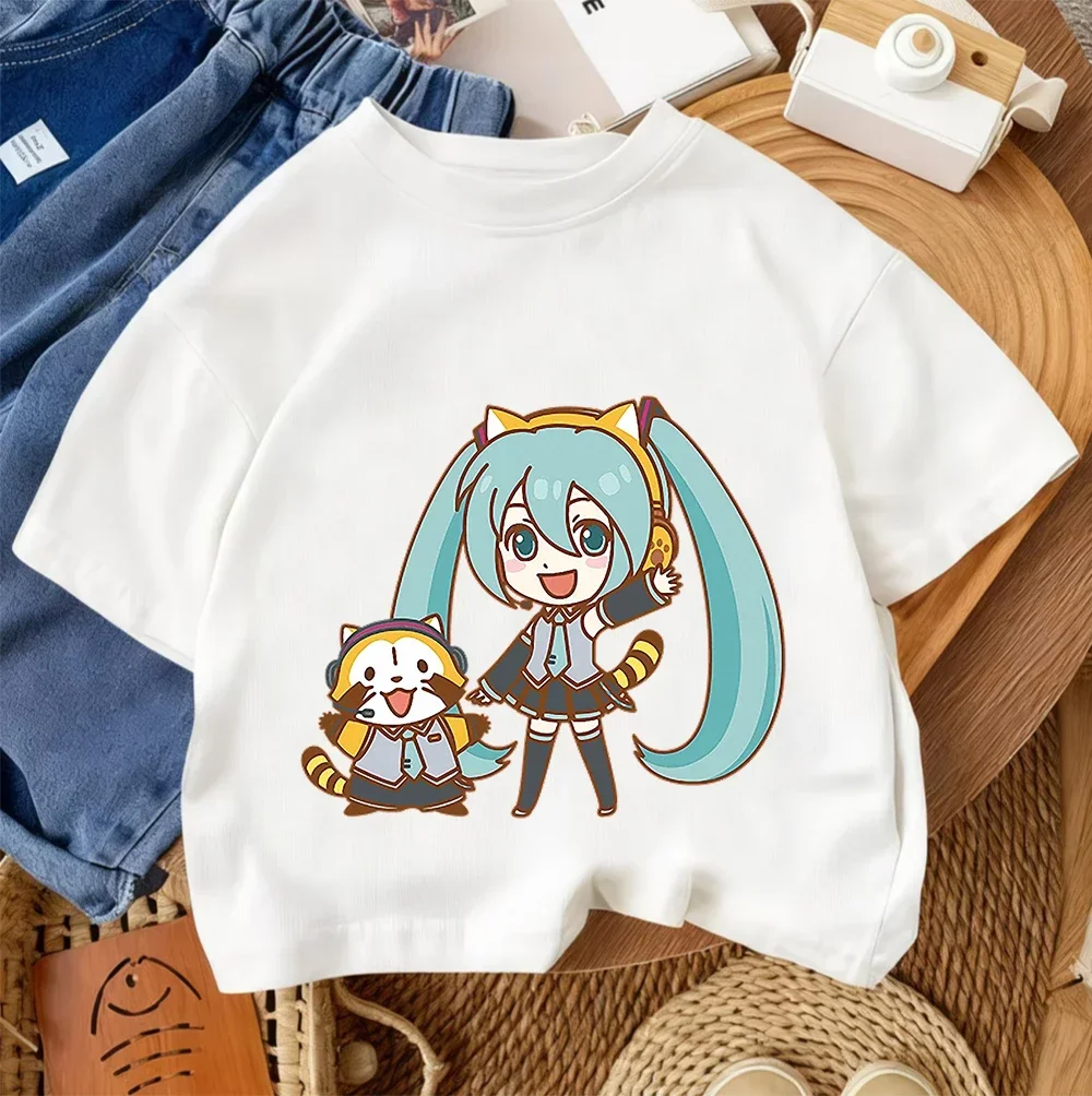 

Kids Casual Tee Street Fashion Hatsune Miku Popular Cartoon Print For Boys Girls Summer Soft Comfort Tops 3-14 Age