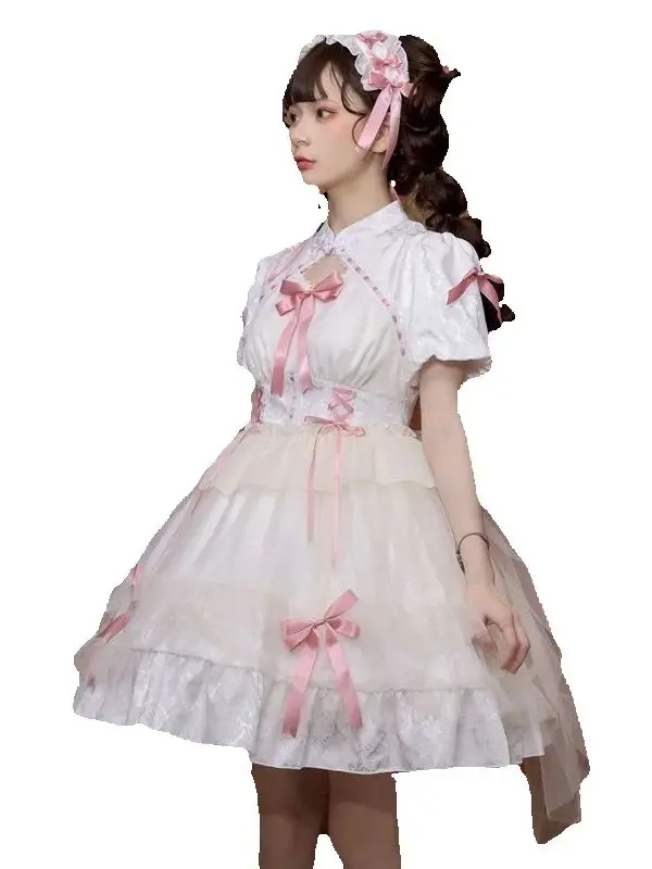 Japan Lolita rosa Dienst mädchen Kleid japanische süße Frauen Kleid Rollenspiel Kostüm Halloween Party Cosplay Kawaii Kleidung