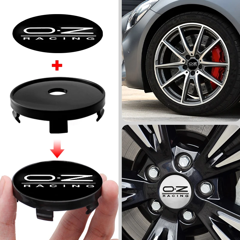 Car Wheel Hub Center Cap, Racing Logo, Badge Covers, Adesivo, Auto Styling Decoração, Decalques Acessórios, 56mm, 60mm, OZ, 4Pcs