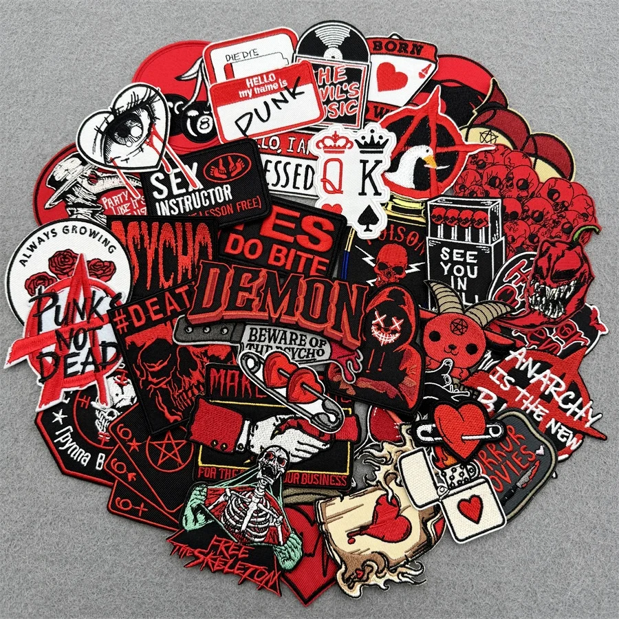 40pcs/lot PUNK Assorted  Iron on Patches Applique for Clothing DIY Embroidery Patches Decoration Stripes Stickers Jean Jacket