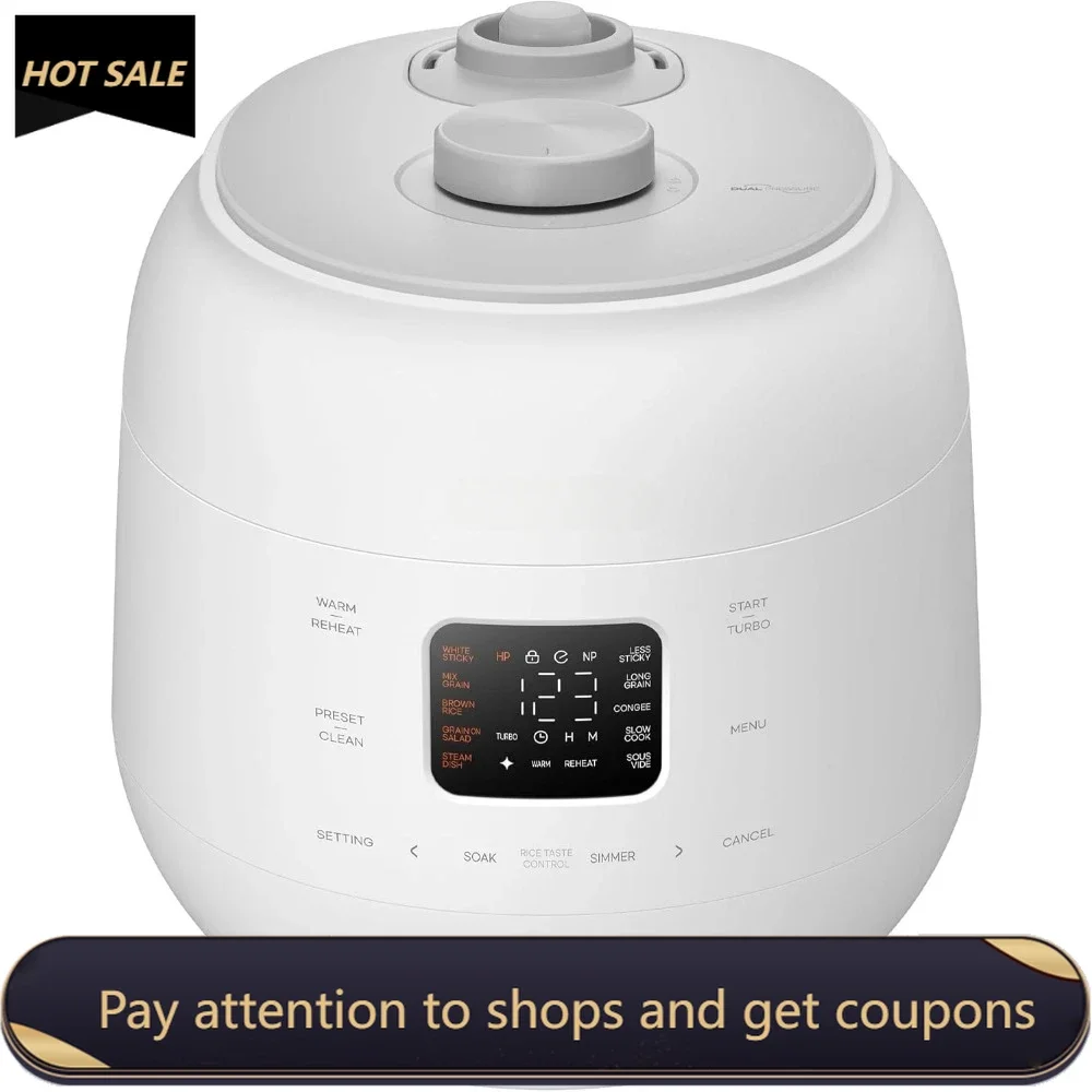 Dual Heating Pressure Rice Cooker 10 Cup (Uncooked)High/Non-Pressure，Triple Power Packing，Easy Open Handle,Stainless Cover White