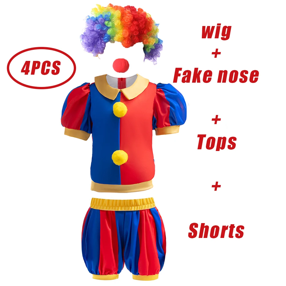 

Girls Circus Funny Suits Tops+Shorts 2pc Sets Pamni Amazing Digital Pomni Cosplay Costume Boy Outfit Halloween Carnival Birthday