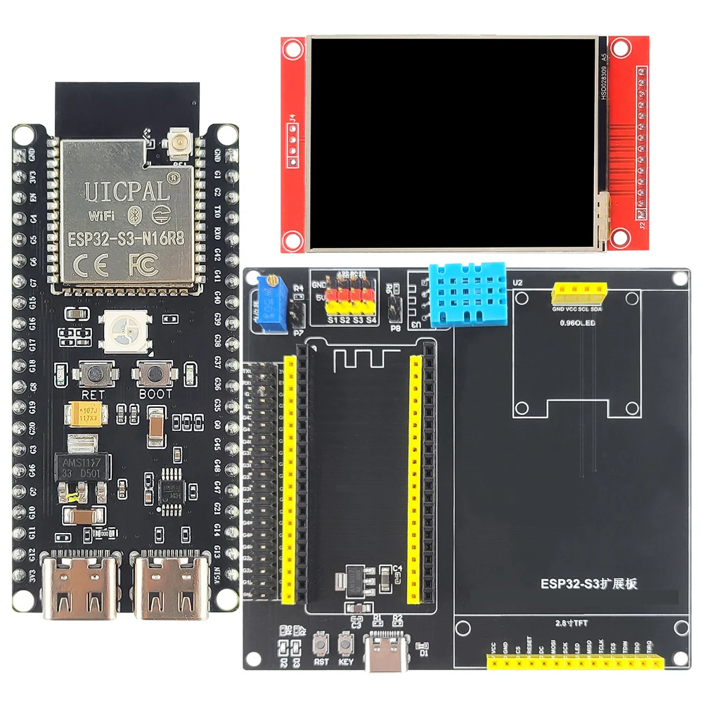 ESP32-S3-DevKitC-1 Development Board Kit With 2.8 Inch TFT LCD BT 2.4G Wifi Module CH340C TypeC 8MB PSRAM 16MB FLASH N16R8 42Pin