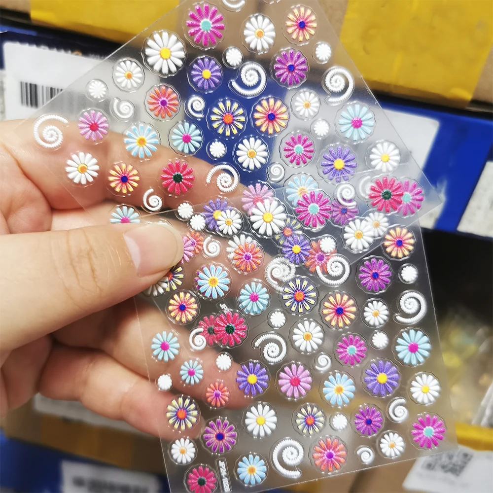 1/2PCS 5D Bohemia Floral Pattern Nail Art Stickers Spring Exquisite Colorful Daisy Swirl Adhesive Nail Decal Mandala Nail Slider