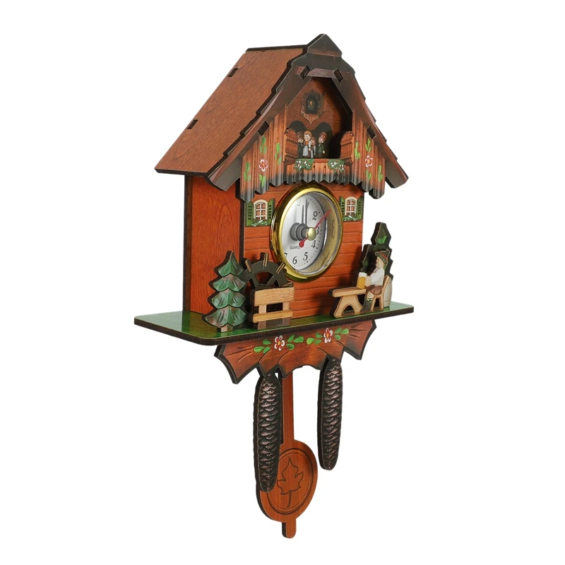 Reloj de pared de cuco de madera antigua, campana de tiempo de pájaro, reloj de alarma oscilante, decoración artística para el hogar