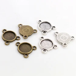 50pcs 8mm and 10 mm Inner Size Antique Bronze And Silver Plated Three Loops Style Cabochon Base Cameo Setting Charms Pendant