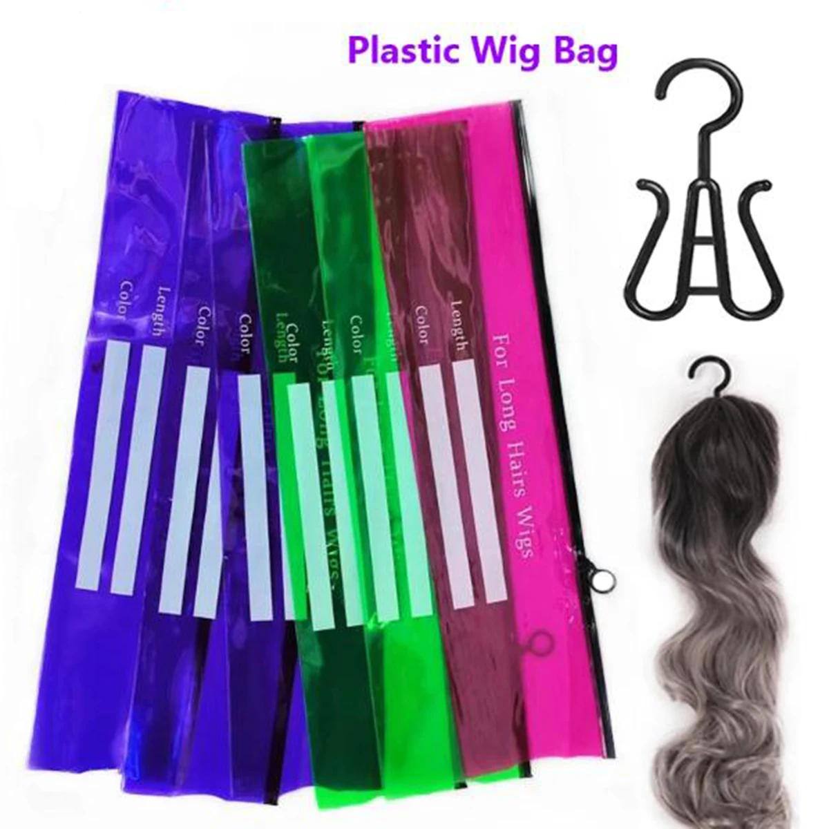 Plastic Wig Storage Bags With Holder Hanger For Multiple Wigs 3Sets Pvc Hair Extension Packaging Bag Portable Dust Proof Wig Bag