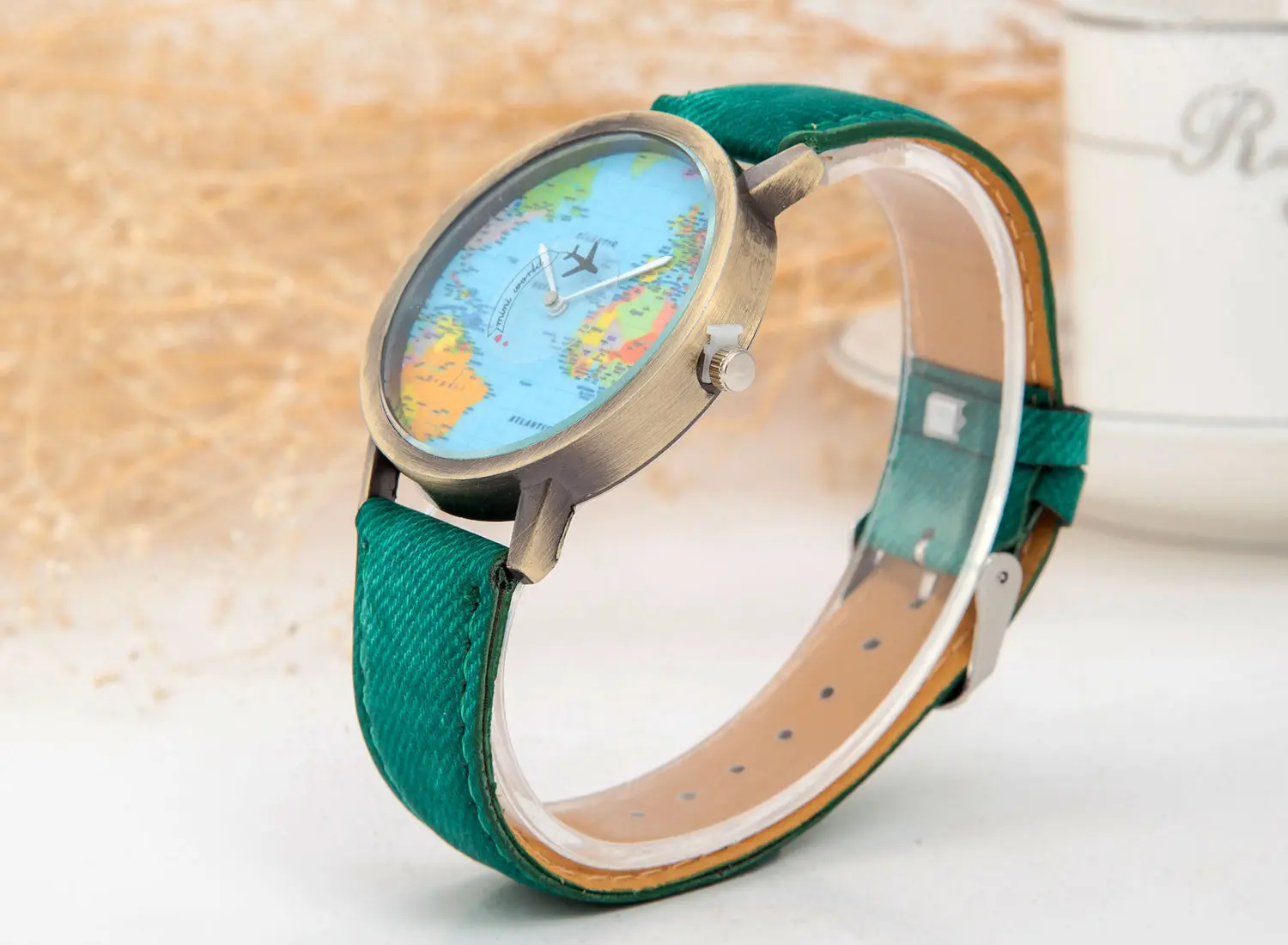 Relojes de Mujer con esfera de tierra a la moda, Reloj de pulsera informal con correa de cuero para Mujer, Reloj para Mujer