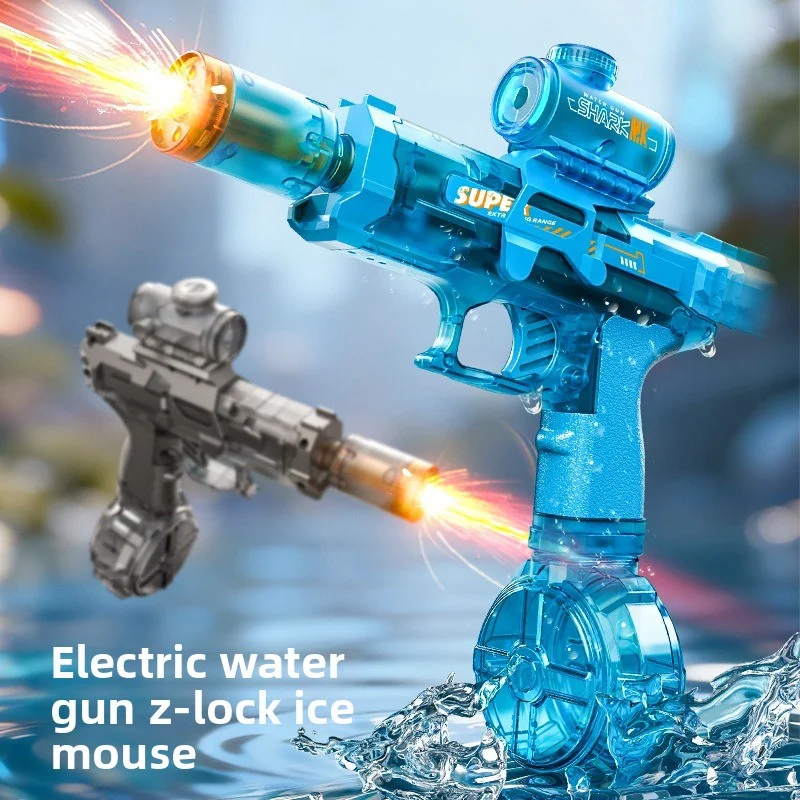 Electric Water Gun Automatic Continuous Firing Squirt Gun Outdoor Toy Long Range Shooting Water Gun with Lights Swimming Toys
