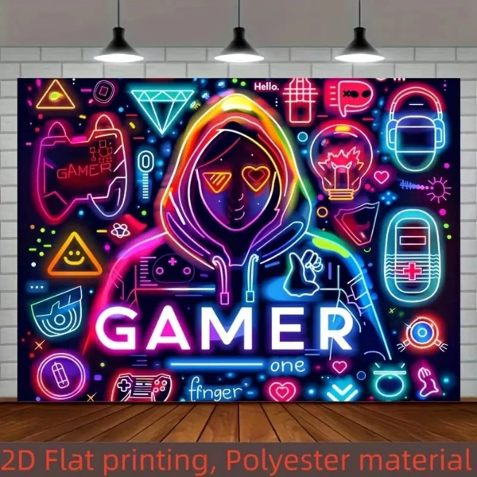 2D Flat, 2D Flat Fluorescent Tapestry, Neon Game Theme Print, Room Decor Wall Hanging for Bedroom, Living Room, Office. Also Lndoor and Outdoor Holiday Door Flag for Porch, Garden. Computer Room Decor By  Bufanpower