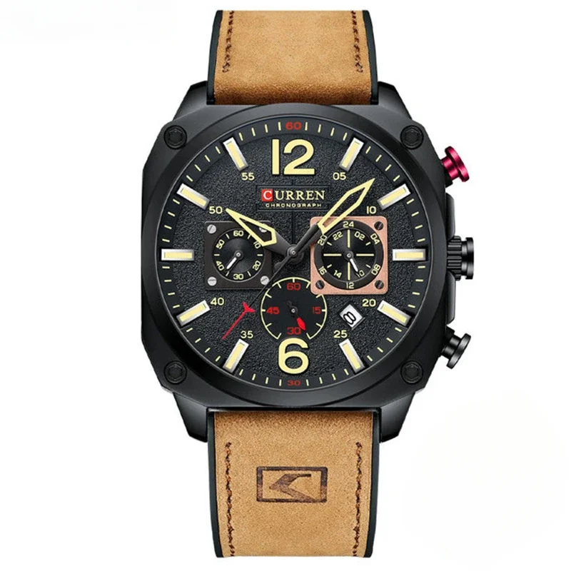 Lederband, quadratisches Design, modische Herrenuhren, multifunktionale Sport-Amy-Militäruhren für Herren, luxuriöse Outdoor-Casual-Uhr