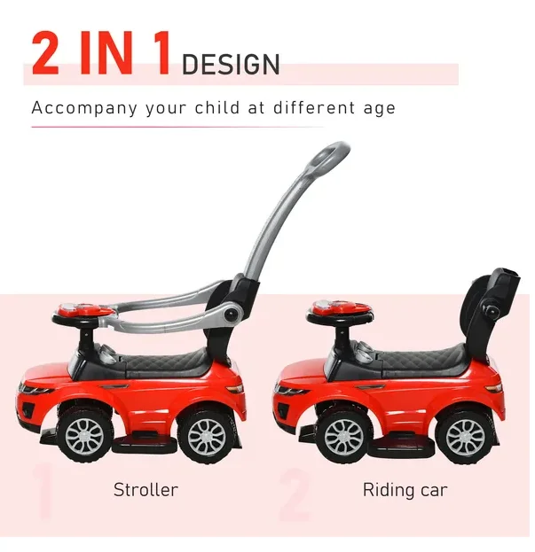 عربة ركوب السيارة 3 في 1 من Aosom Kids، لعبة المشي المنزلقة مع شريط آمن للموسيقى الخفيفة للأولاد والبنات بعمر 1-3 سنوات