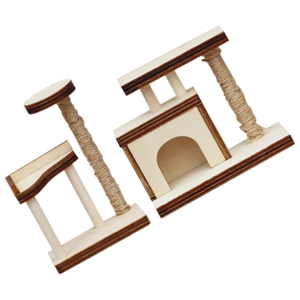 2 peças cama de gatos 1:12 casa de bonecas mini móveis simples estrutura de escalada em branco (tipo + b) 2 peças modelo de torre de adorno cáqui