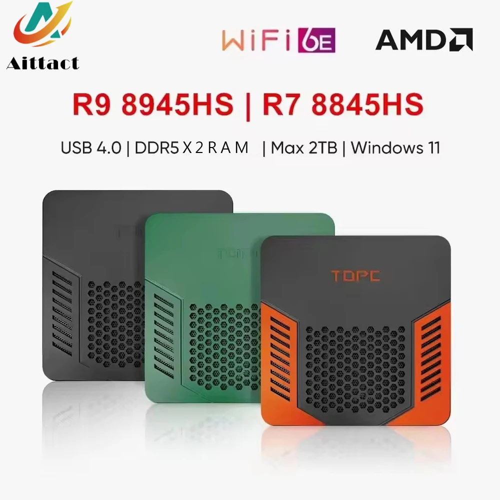 Aittact Pocket Mini PC Gamer TOPC AMD Ryzen 9 8945HS R7 8845HS 2xDDR5 USB4.0 NVMe 2 LAN Windows 11 كمبيوتر ألعاب WiFi6E BT5.3 #1