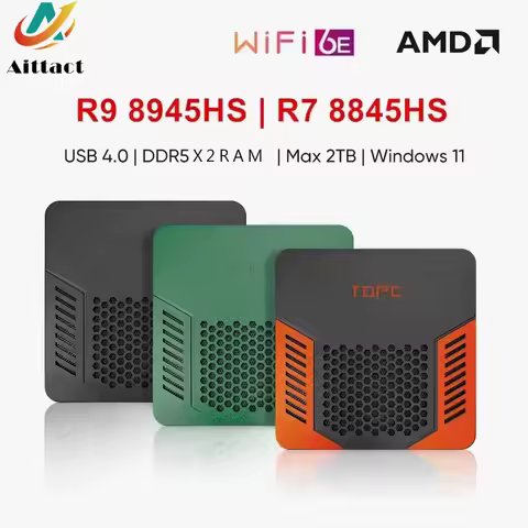 Aittact Pocket Mini PC Gamer TOPC AMD Ryzen 9 8945HS R7 8845HS 2xDDR5 USB4.0 NVMe 2 LAN Windows 11 Gaming Computer WiFi6E BT5.3