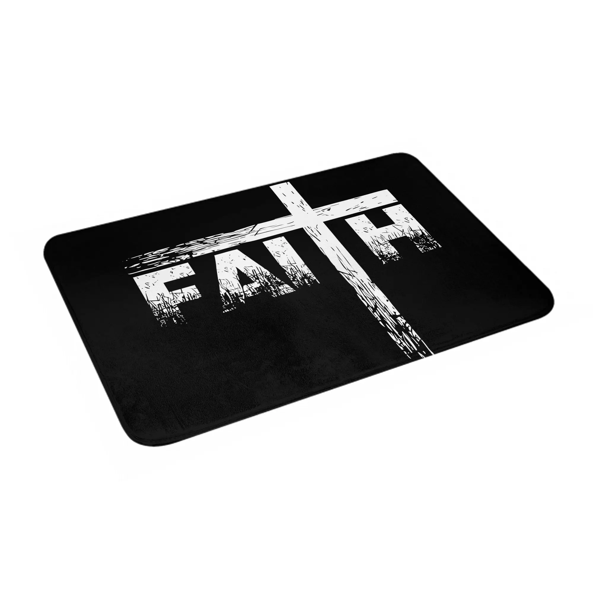Faith Cross Religious Typography Polyester Door Mat Non-Slip Modern Bathroom Floor Rug