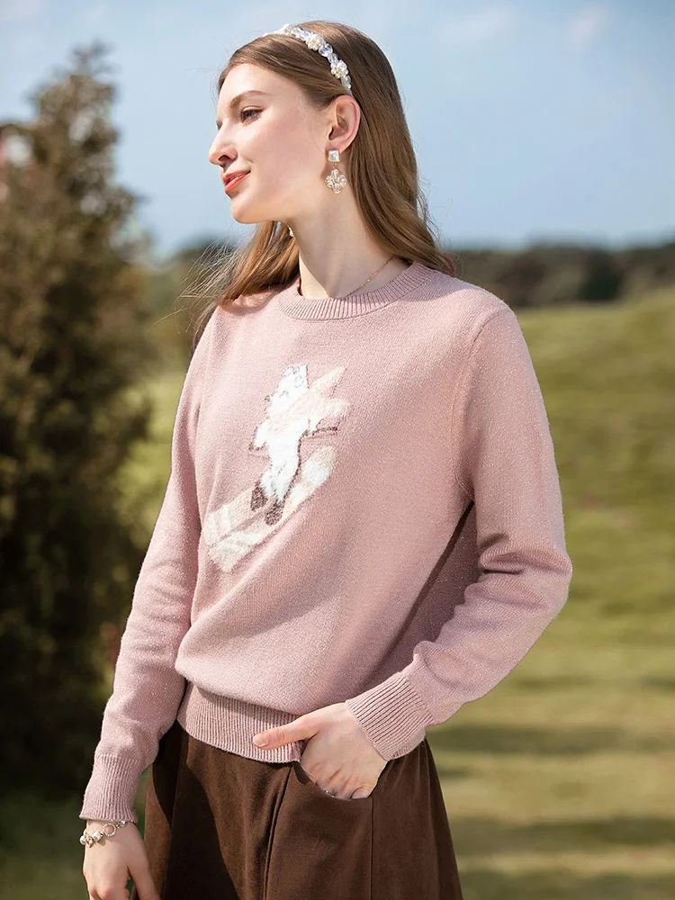 I BELIEVE YOU Silver Silk Sweater For Women 2023 Winter O-neck Long Sleeves Knitwears Gentle Pullover Knitted Tops 2224124542