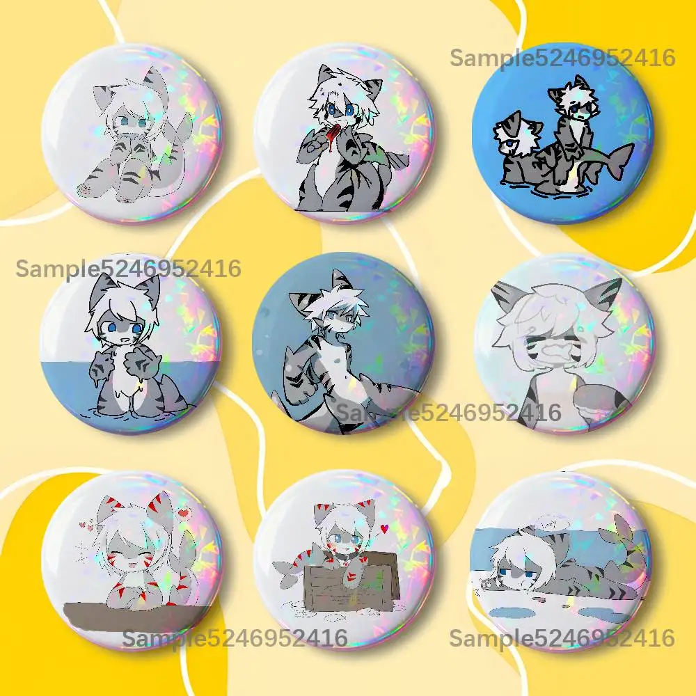 F-Furry Shark C-Changed Kemono Round Button Pins Badge Creative Brooches Backpack Clothes Decoration Fashion Jewelry Gifts