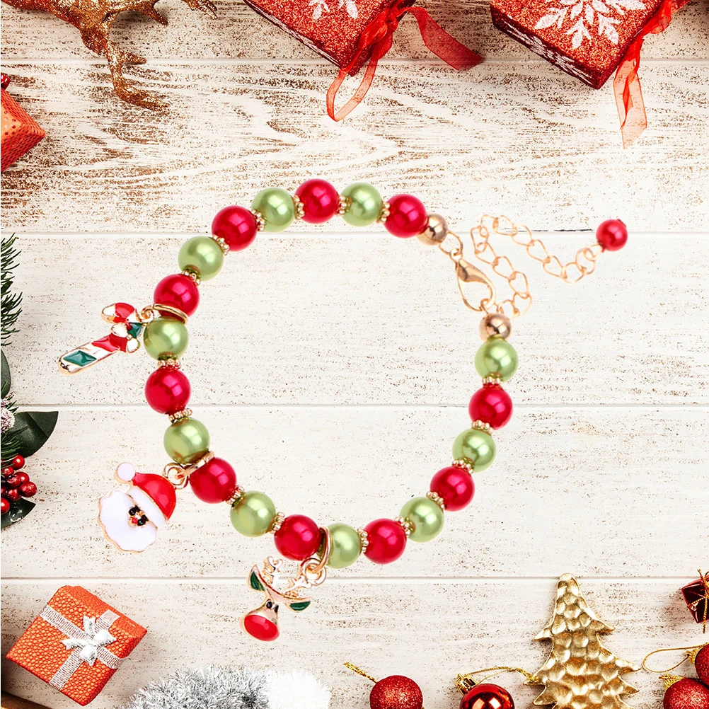 

Christmas Bracelet Santa Elk Design Colorful Beads Exquisite Detail Comfortable Touching Adjustable Size Easy Wear Off
