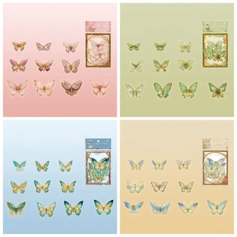 Retro DIY Crafts Ice Crystal Laser Butterfly Sticker Handmade Decorative Butterfly Collage Sticker Shiny PET Album Decoration