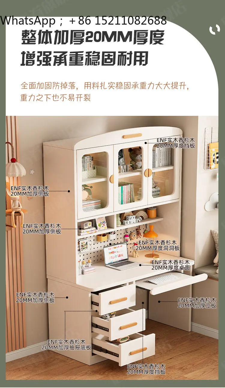 LLY Wooden Desk, Bookshelf, Bookcase Integrated Desk, Simple Home Bedroom Computer Study Desk 5