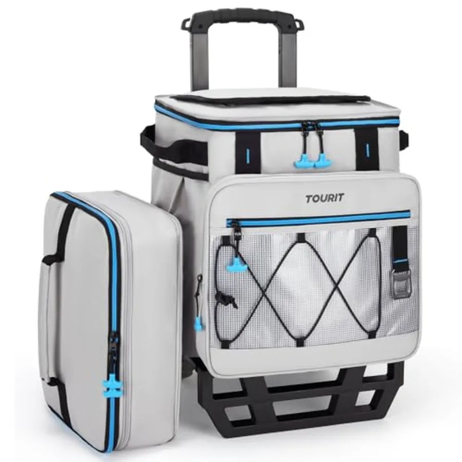 

75 Can Insulated Rolling Cooler Detachable Double Deck Beach Cooler with Wheels Collapsible Soft Sided Cooler Bag for Beach Cam