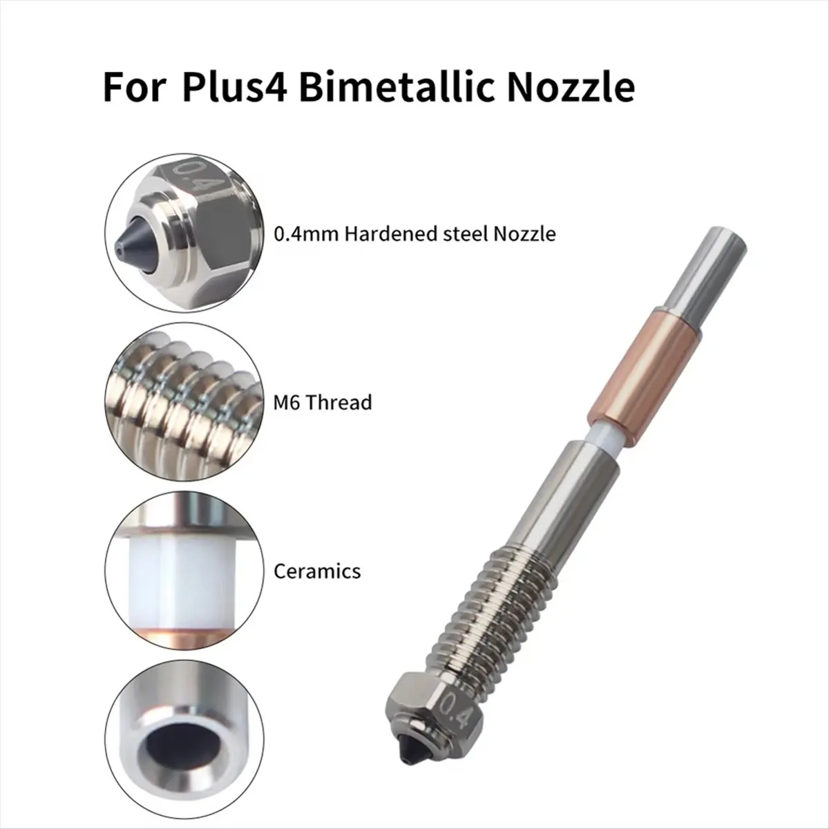 AU47-2Pcs for QIDI Plus4 Bimetal Nozzle Quick Removal Ceramic Insulation Integration 0.4mm Nozzles HighTemperature Resistance