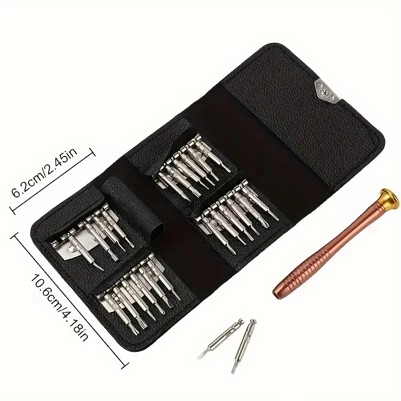 25-in-1 Multi-Purpose Leather Case Screwdriver Set with Magnetic Cell Phone Laptop Eyeglasses Repair Computer Toolkit