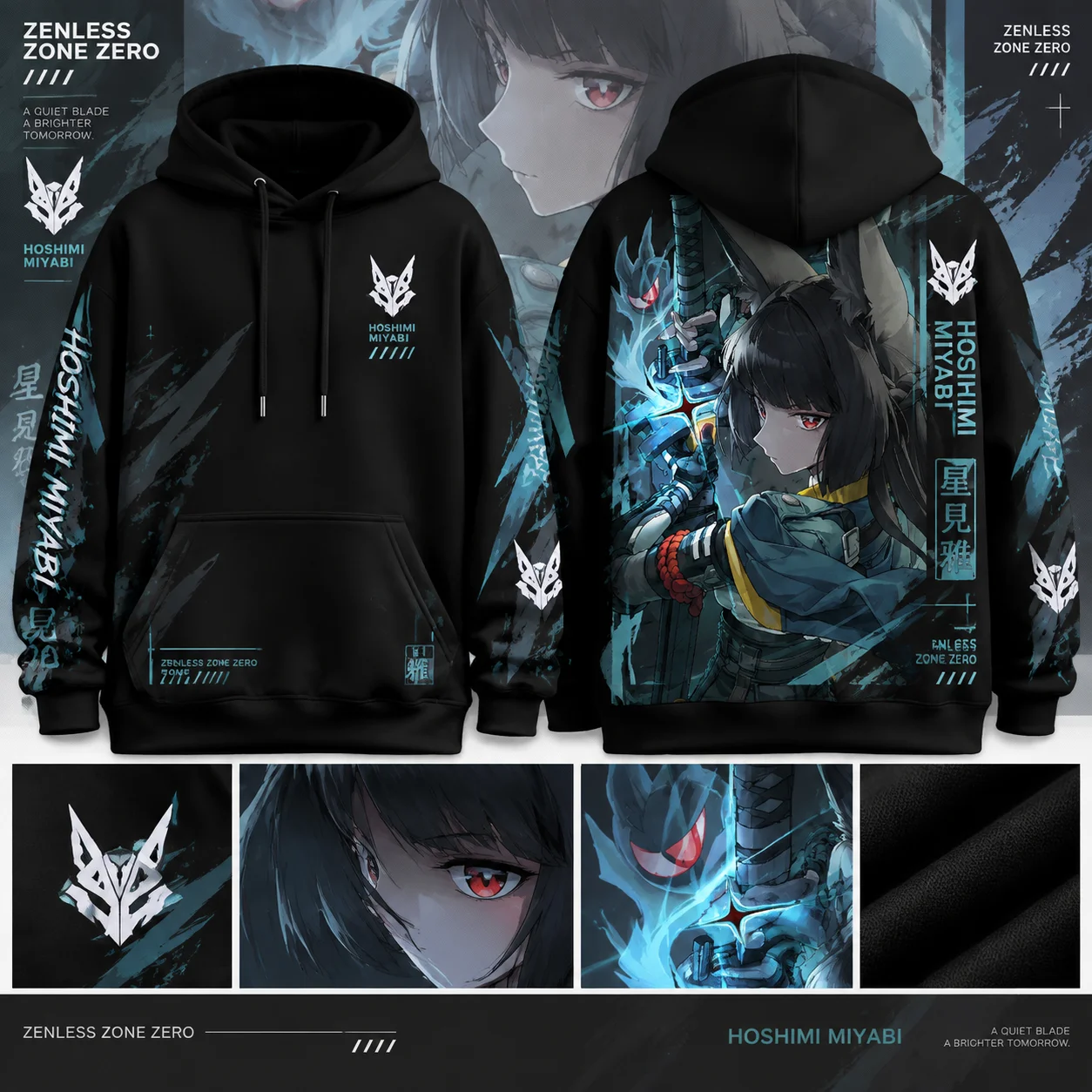 Zenless Zone Zero Hoshimi Miyabi Graphic Hoodie,Unisex Anime Sweatshirt,Y2K Gothic Streetwear,ZZZ Cosplay Hooded Top Men Women