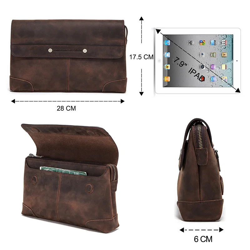 OYIXINGER pochette da uomo Vintage per uomo portafogli pochette da uomo in pelle di mucca di lusso per borsa a mano da uomo per IPAD da 7.9"