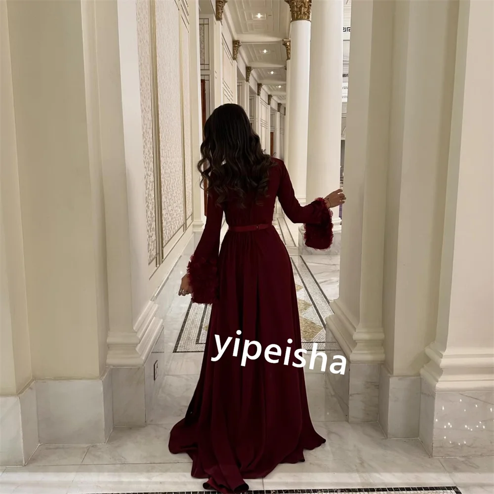 Customized  Evening Satin Draped Sash Applique  A-line O-Neck Bespoke Occasion Gown Long Dresses Saudi Arabia  