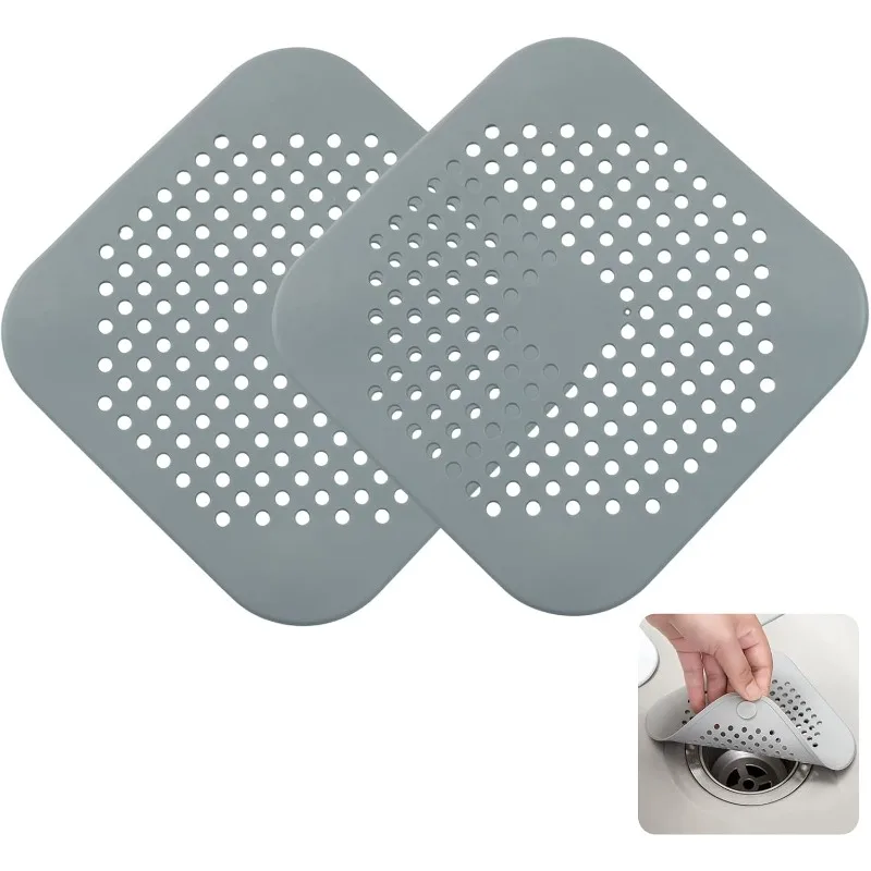 Protetor de Ralo de Silicone Cinza para Cabelos, Filtro de Ralo de Chuveiro, Retentor de Cabelos para Banheiro, Cozinha e Acessórios de Banheira