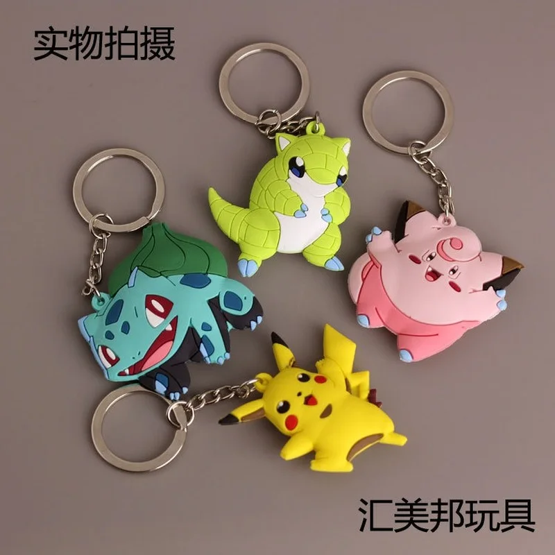 Pokémon Cute Anime Doll Elf PVC Silicone Keychain Pikachu Bulbasaur Men and Women Car Bag Key Ring Pendant Jewelry Friend Gift