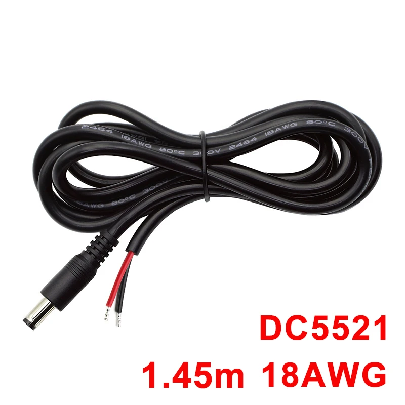 

1.45m DC 5.5x2.1mm Male Plug 2Pin Pigtail Cable 18AWG Power Supply Cord Adapter Connector 12V Dc Power Extension Cord DIY