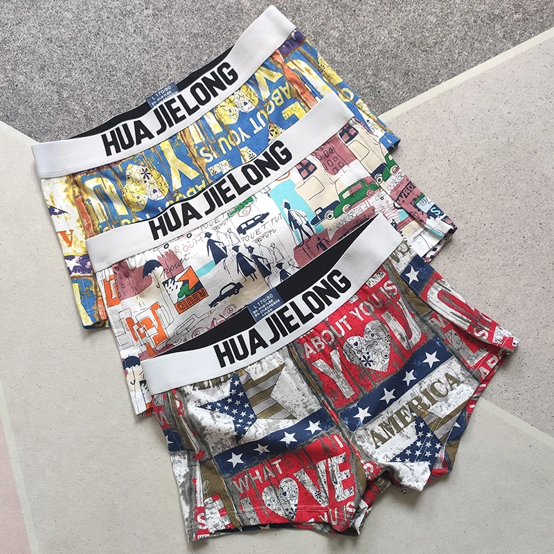 

3pcs/lot Men's underwear cotton Boxer shorts medium rise loose fashionable and personalized cartoon trendy men's Aro pants